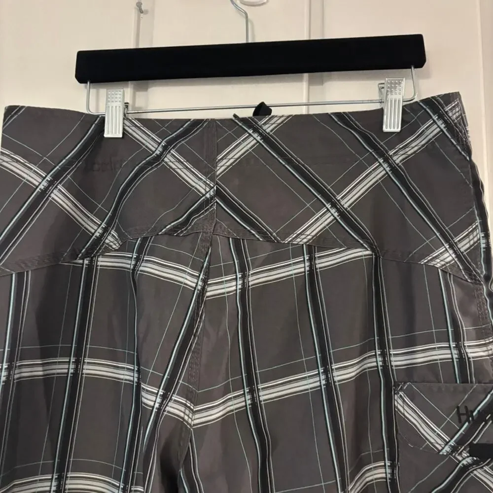 Hurley Mens Board Shorts Size 32 Gray Plaid Swim Trunks Surf